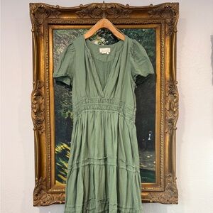 This is an Anthropologie The Somerset Maxi Dress in the Sage Green linen edition